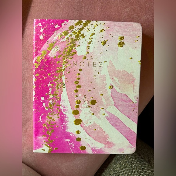 ÉCCOLO ~  NEW 8x10” WIDE RULED NOTEBOOK; PINK MARBLE + GOLD FOIL SPLATTER - Picture 1 of 5